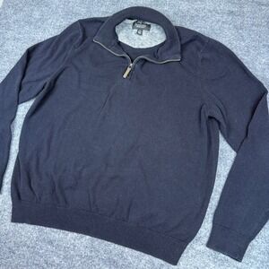 NORDSTROM Men's Black Cashmere Cotton Blend 1/4 Zip Sweater Size‎ L Knit